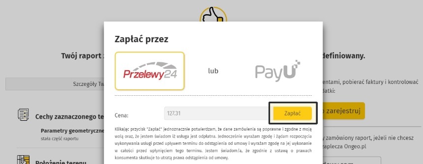 Użycie kodu rabatowego PLANZABUDOWY w raporcie o terenie bez rejestracji konta w OnGeo - krok 4