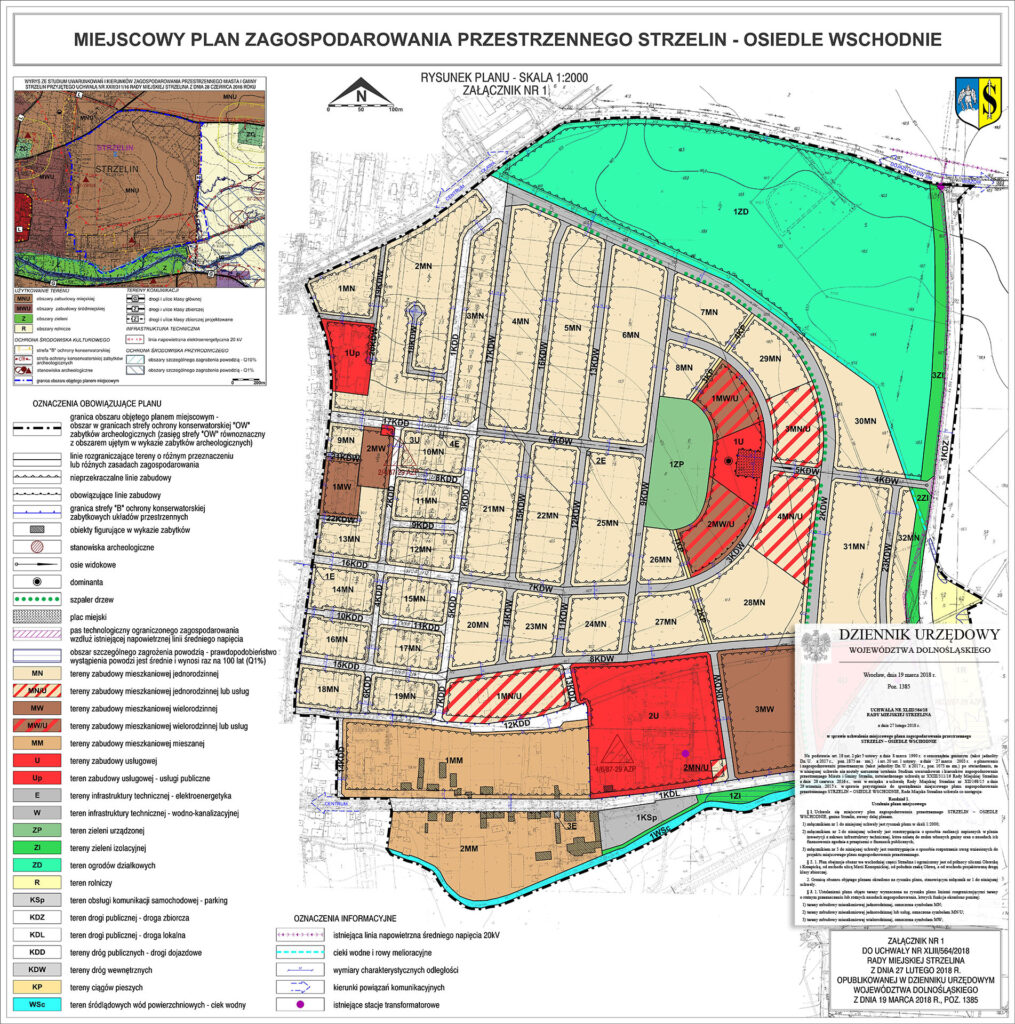 Grafika przedstawia projekt planu miejscowego w celu rozbudowy nowej dzielnicy w Strzelinie