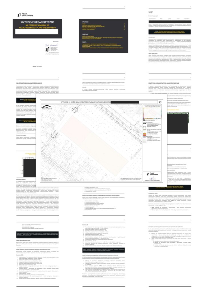 Grafika przedstawia wytyczne urbanistyczne na potrzeby wniosku do planu ogólnego i planu miejscowego (miasto Ciechanów)
